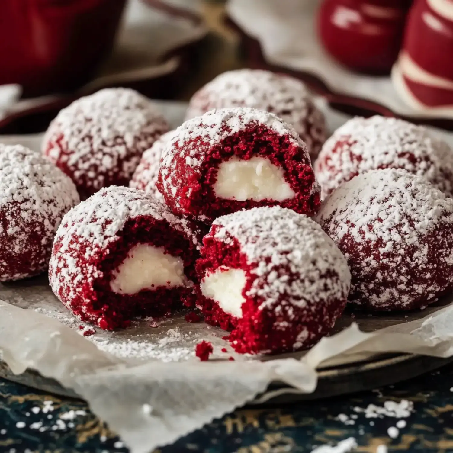 Red Velvet Snowball Cookies - White Chocolate Surprise Inside - My Home Made Recipe